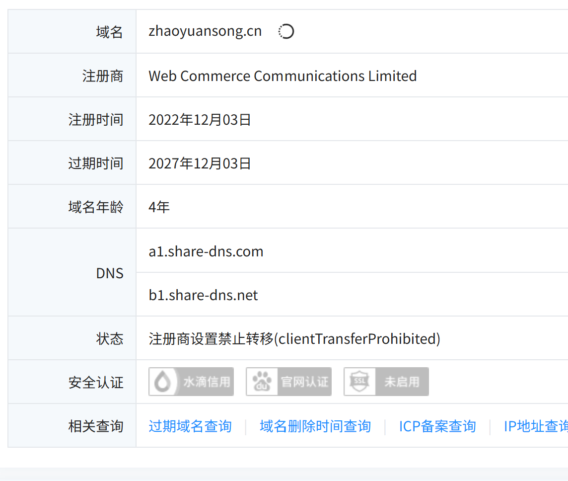 域名 zhaoyuansong.cn 注册